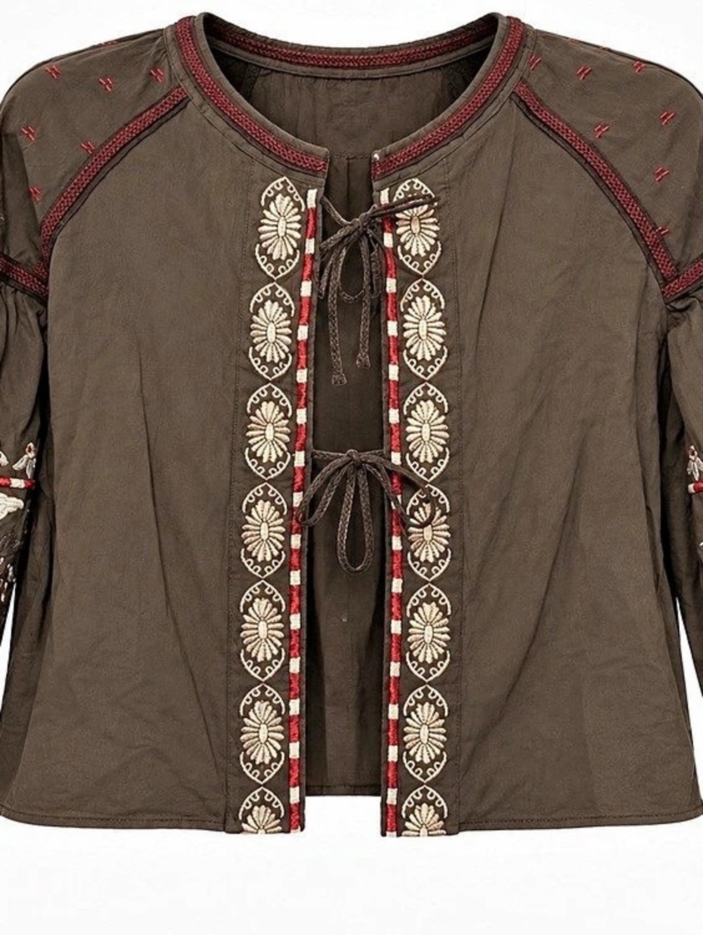 R.D. & Koko Embroidered Floral Blouse in Brown Size Large